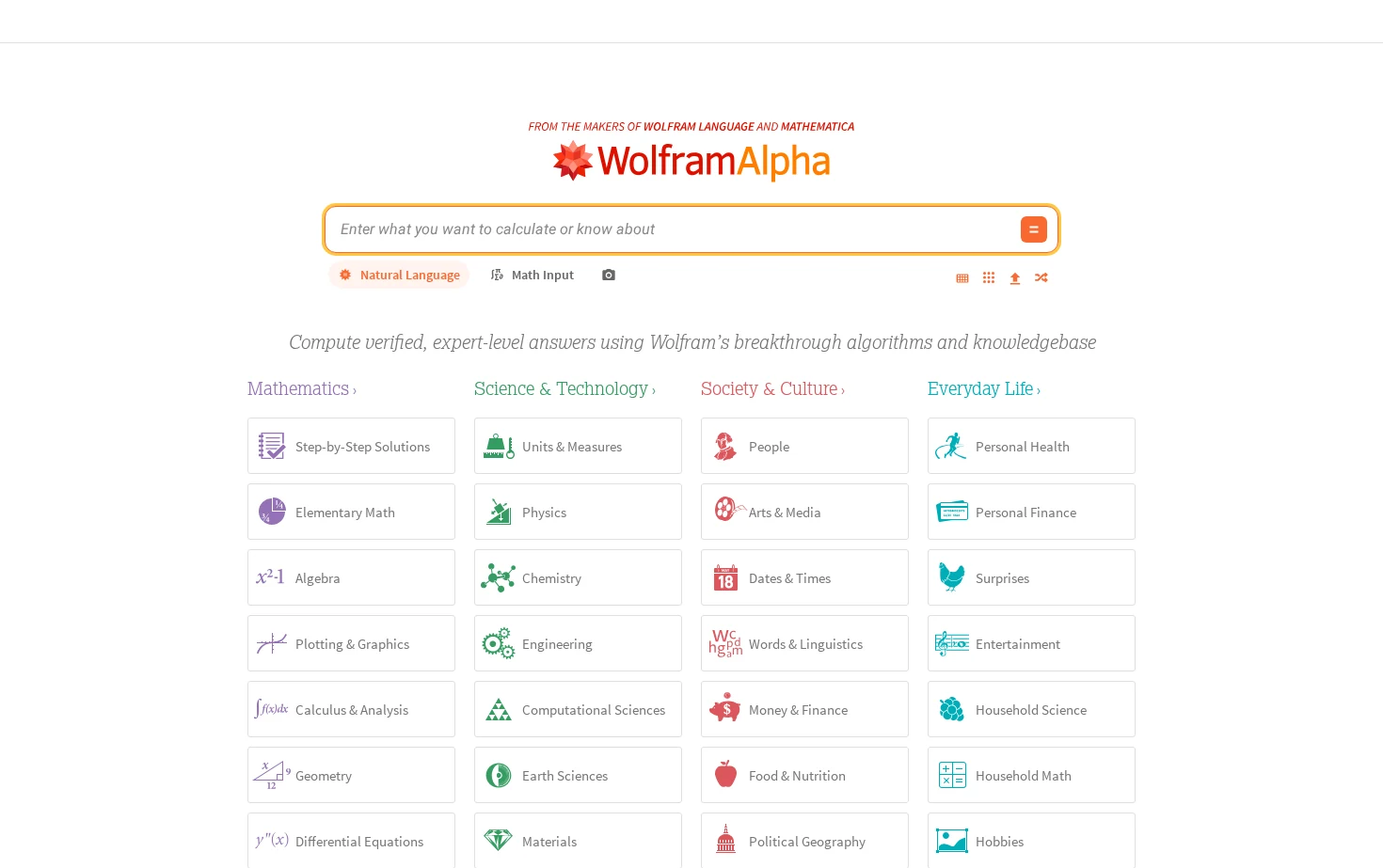 Wolfram|Alpha 页面快照